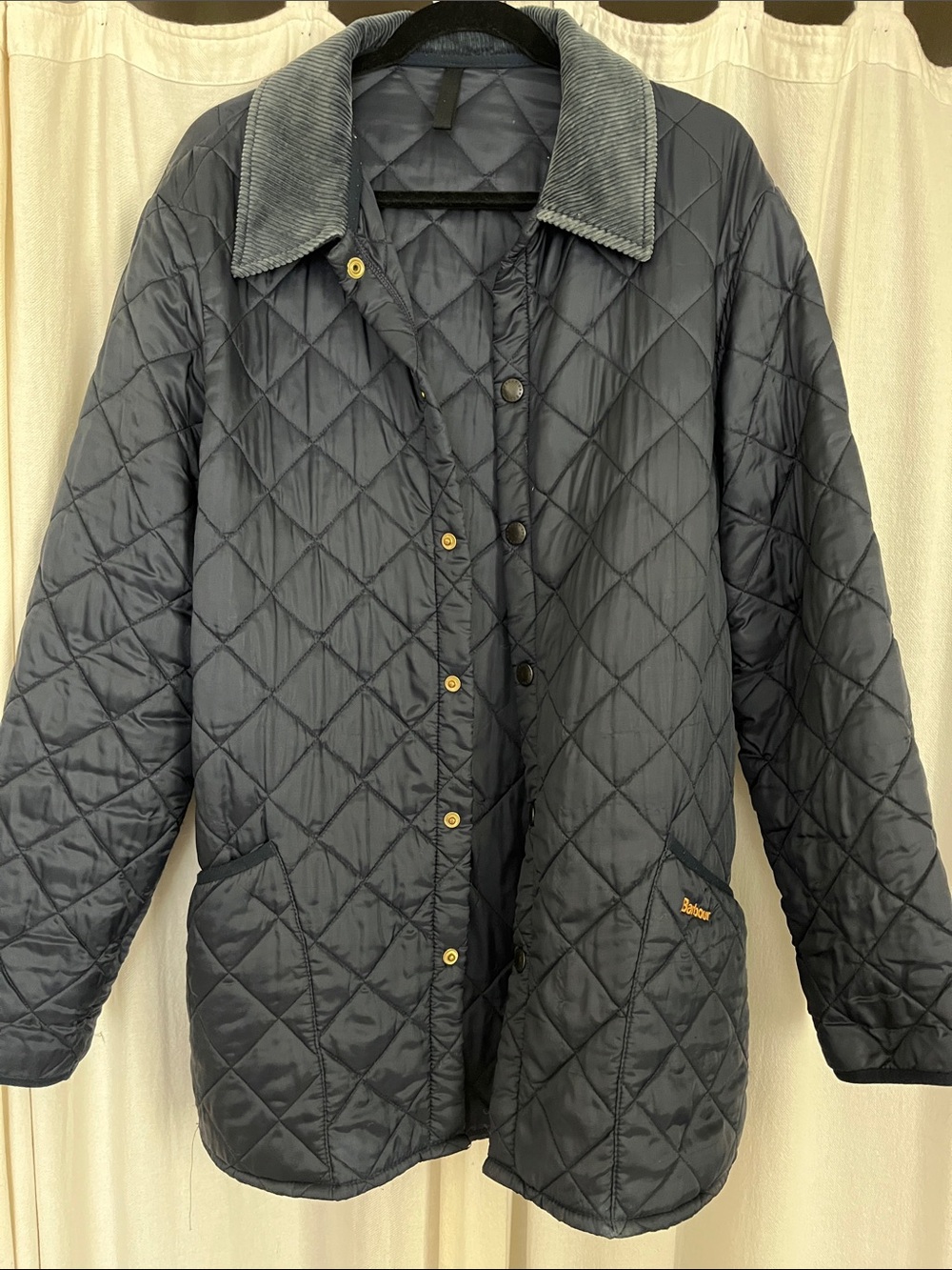 Barbour Navy Quilted Lightweight Jacket with Corduroy Collar